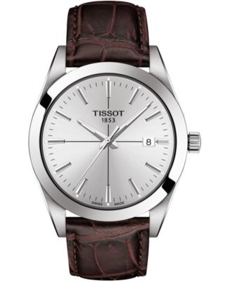 Tissot Men's Swiss Gentleman Brown Leather Strap Watch 40mm - Macy's