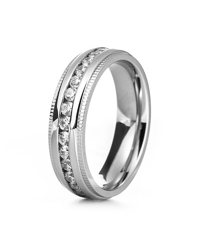 Eve's Jewelry Men's Silver Tone Cubic Zirconia Engravable Eternity Band ...