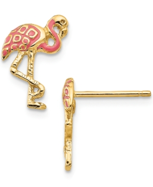 image of Flamingo Pink Enamel Stud Earrings in 14k Gold