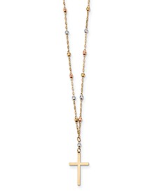 Tricolor Beaded Cross 17" Pendant Necklace in 14k Yellow, White & Rose Gold