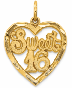 image of Sweet 16 Heart Charm Pendant in 14k Yellow Gold