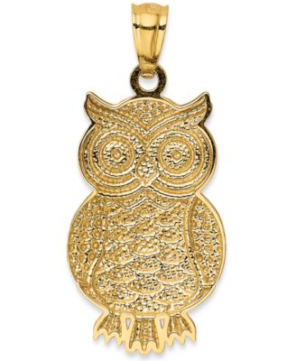 Textured Owl Charm in 14K Gold with Rhodium Plating
