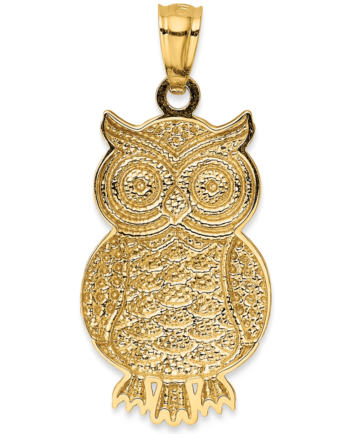 Textured Owl Charm in 14Kwith Rhodium Plating - Gold/White