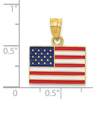 USA Flag Charm Pendant in 14k Yellow Gold & Enamel