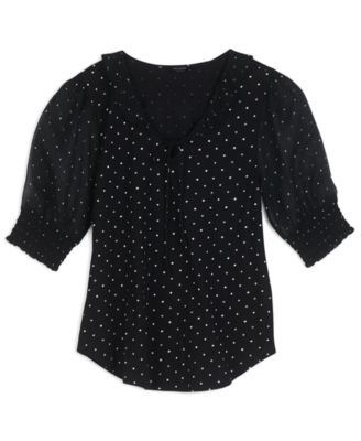 Lucky Brand Polka Dot Puff-Sleeve Top 