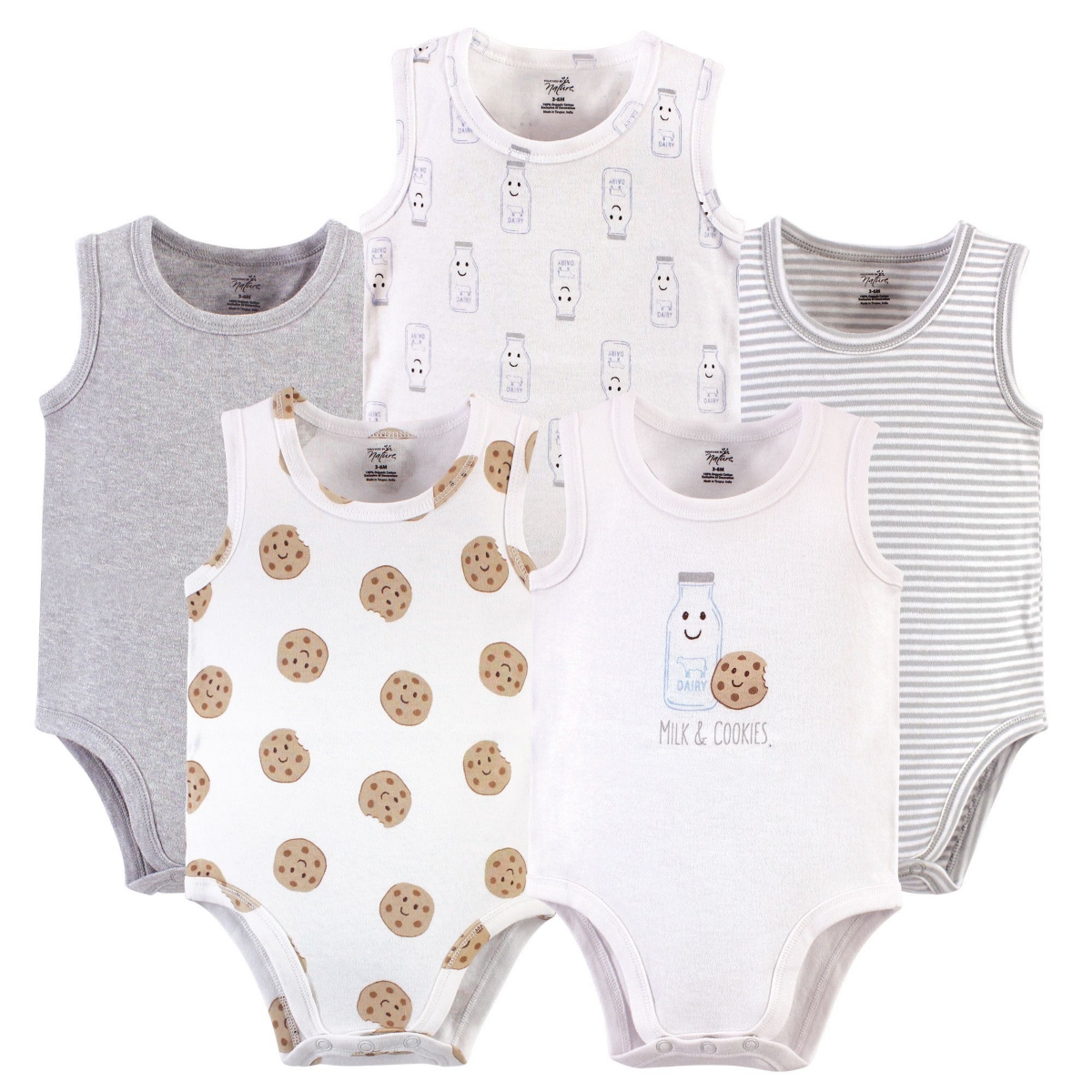 Touched by Nature Baby Girls Organic Cotton Bodysuits 5pk - Milk cookies