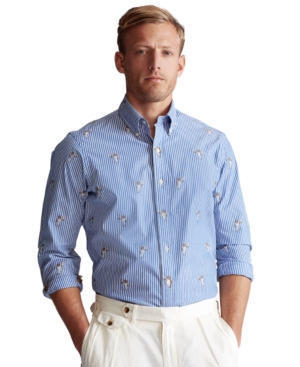 Polo Ralph Lauren Men's Custom-Fit Stripe Tennis Bear Jacquard Shirt