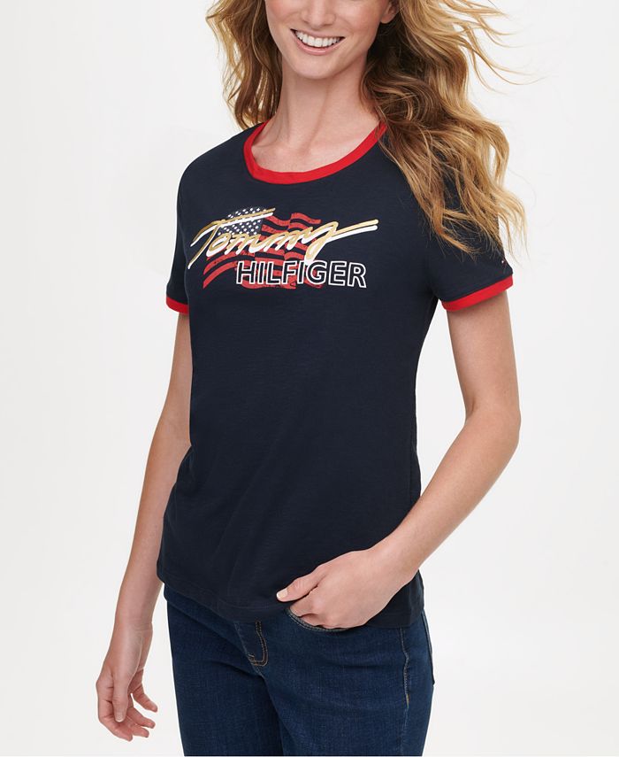 Tommy Cotton Logo Ringer T-Shirt, for - Macy's