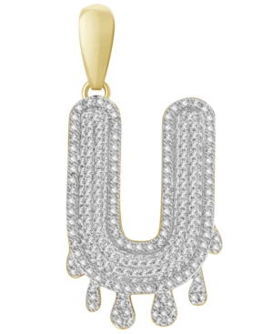 image of Men-s Diamond (1/3 ct.t.w.) Dripping Initial Pendant in 10K Yellow Gold