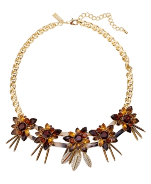 image of Inc Gold-Tone Pave & Stone Tortoise-Look Flower Statement Necklace, 18