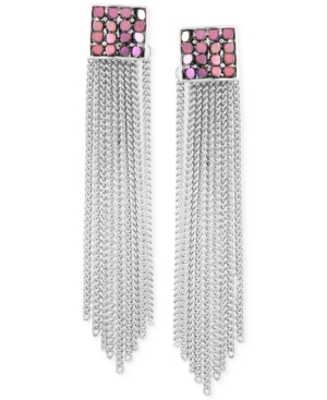 image of Guess Silver-Tone & Colored-Finish Chain Fringe Linear Drop Earrings