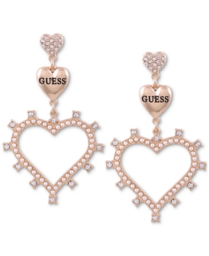 image of Guess Gold-Tone Pave & Imitation Pearl Triple-Heart Drop Earrings