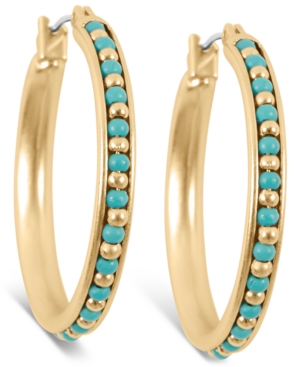 image of Lucky Brand Gold-Tone Medium Beaded Hoop Earrings, 1.25