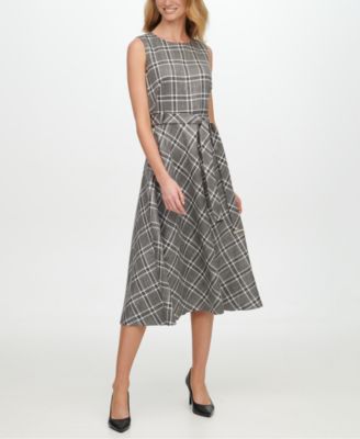 Calvin Klein - Metallic Plaid Belted Dress