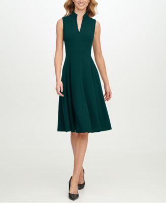 Calvin Klein Ruffled-Neck Seamed Fit & Flare Dress - Macy's