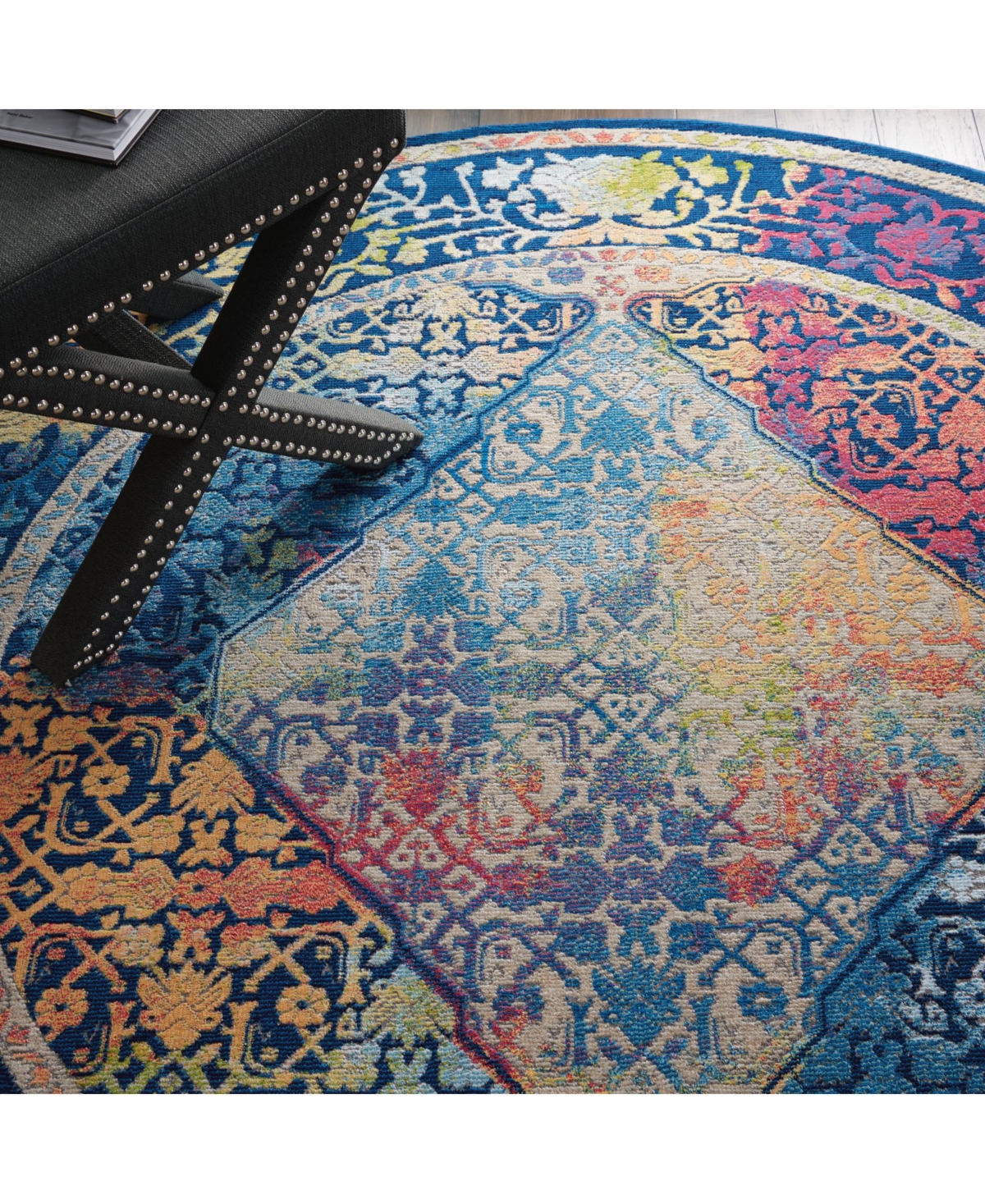Nourison Home Ankara Global ANR04 Blue and Multi 4' Round Rug