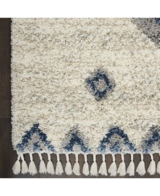 Oslo Shag OSL03 Ivory and Blue 5'3" x 7'9" Area Rug