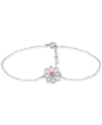 Cubic Zirconia Ankle Bracelet in Sterling Silver (Also in Lab-Created Pink Sapphire)