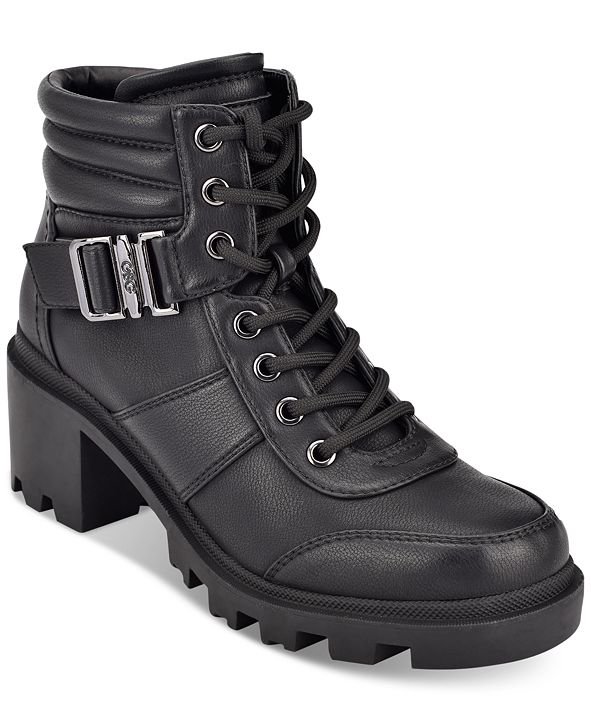 gbg los angeles women's harlin round toe stacked heel boot