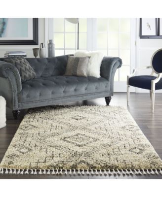 Oslo Shag OSL02 Ivory and Gray 4' x 6' Area Rug