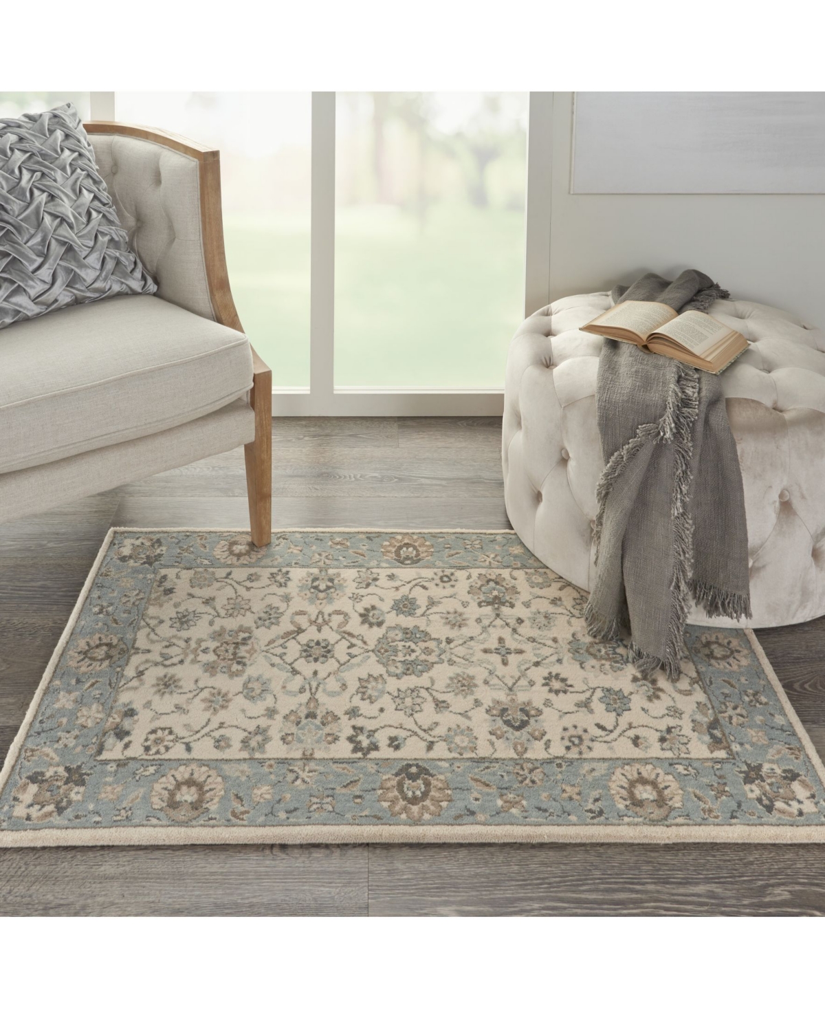Nourison Home Living Treasures LI16 Ivory and Aqua 2'6" x 4'3" Area Rug