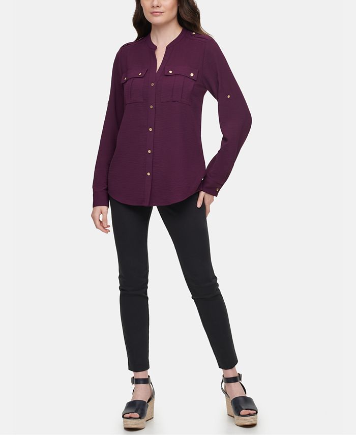 NEW! CALVIN KLEIN Plus Size 2X Black Purple Blouse Shirt Top Tunic