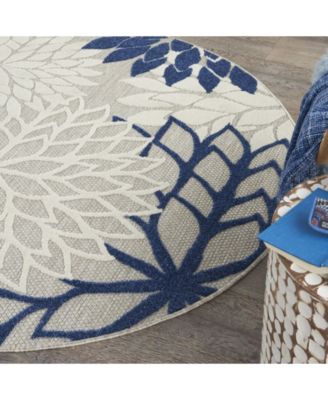 Aloha ALH05 Ivory and Navy 5'3" Round Rug