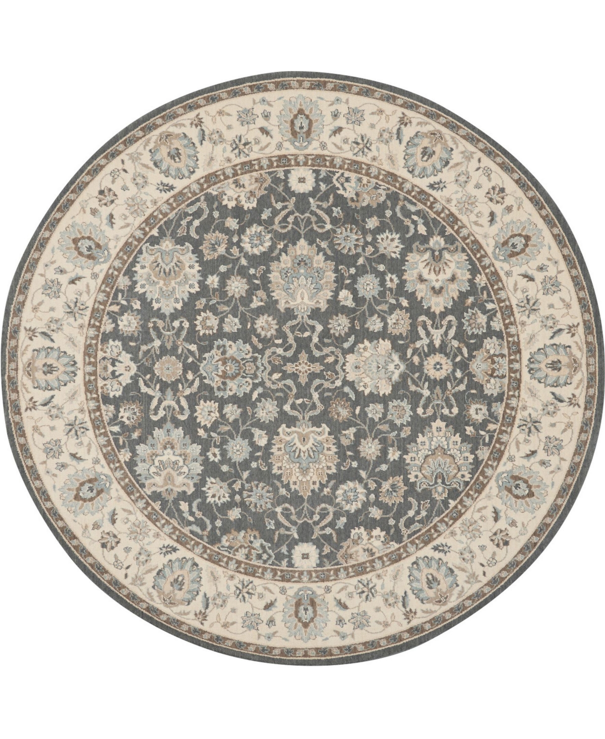 Nourison Home Living Treasures Li16 Gray And Ivory 7'10" Round Rug In Gray,ivory