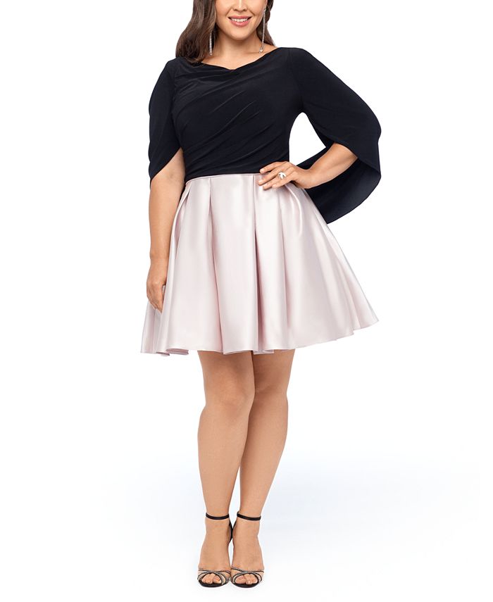 betsy & adam plus size galaxy glitter draped gown