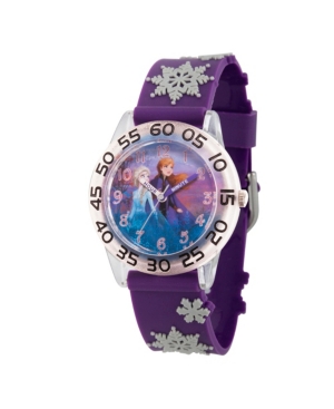 Ewatchfactory Kids' Disney Frozen 2 Elsa And Anna Girls' Clear Plastic Time Teacher Watch 32mm In Purple