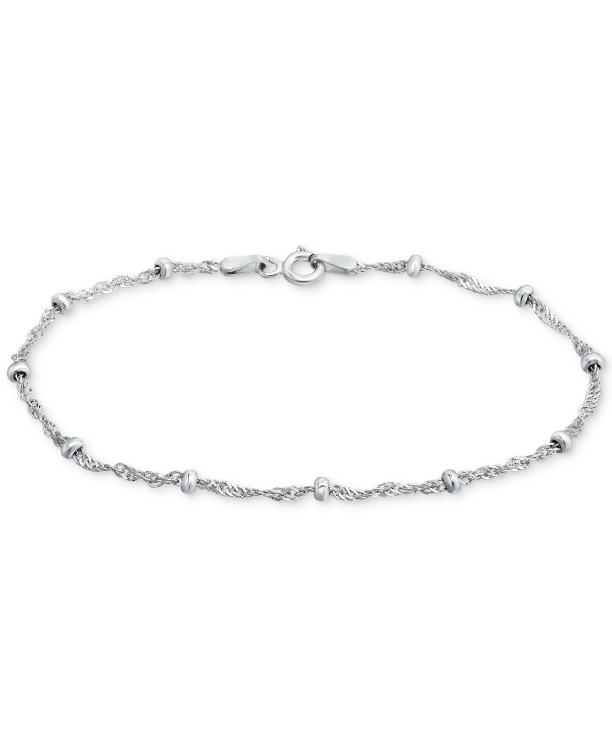 Sterling Silver Bracelet, 7-1/4" Singapore Small Beaded Chain - Silver
