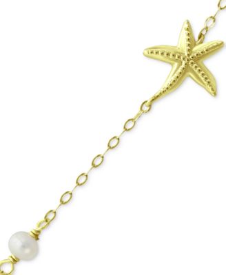 Cultured Freshwater Pearl (4mm) & Starfish Ankle Bracelet in 18k Gold-Plated Sterling Silver, Created for Macy's