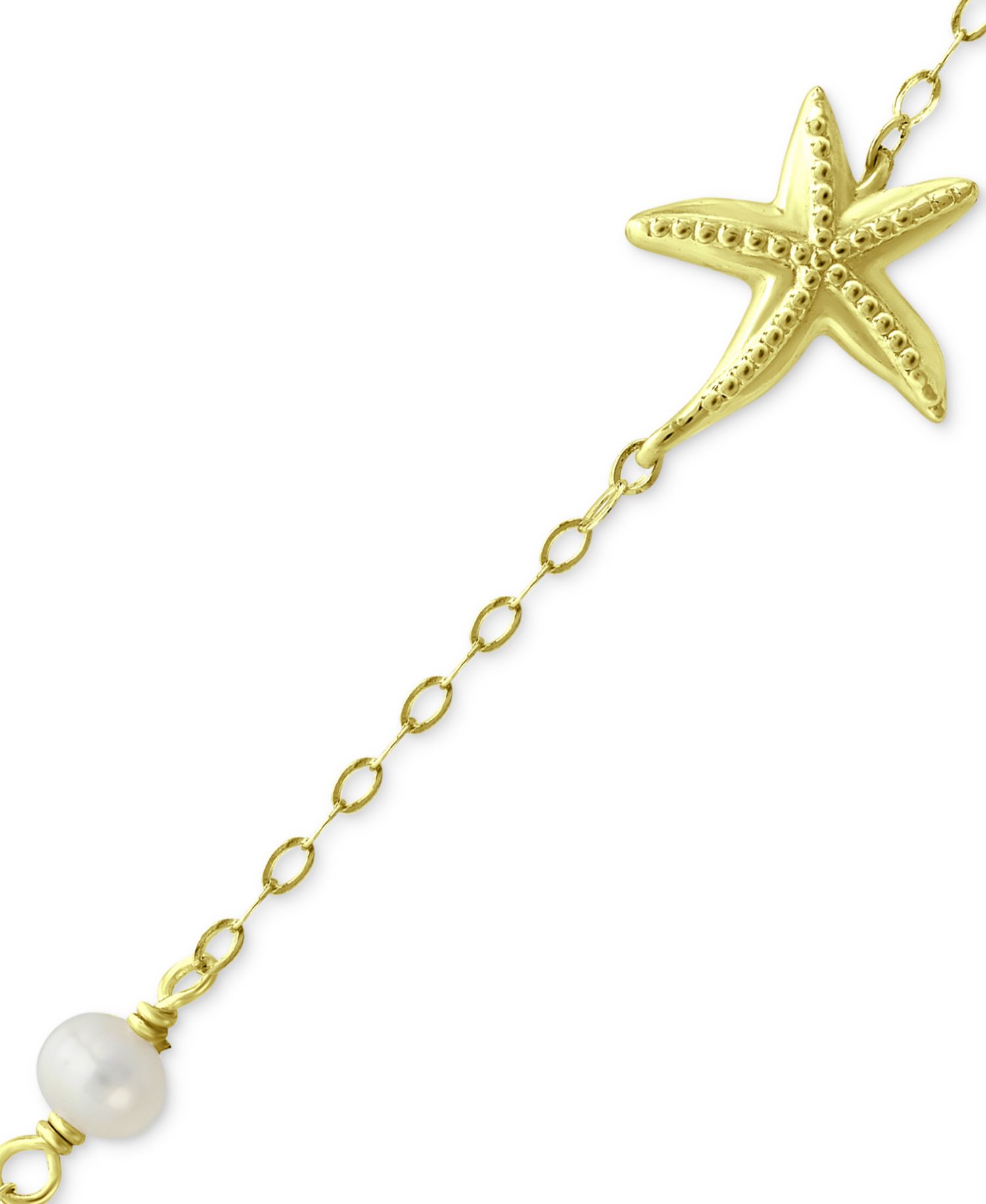 Cultured Freshwater Pearl (4mm) & Starfish Ankle Bracelet in 18k Gold-Plated Sterling Silver