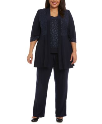 R & M Richards - Plus Size 3-Pc. Glitter Jacket, Top & Pants Set