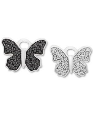 image of Black & White Diamond Butterfly Rotating Earring Charms (1/10 ct. t.w.) in Sterling Silver