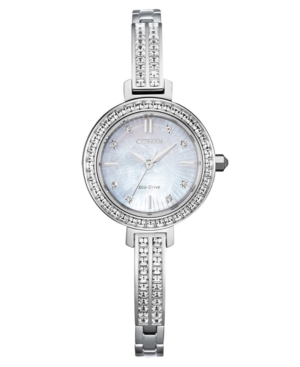 CITIZEN ECO-DRIVE WOMEN'S STAINLESS STEEL & CRYSTAL BANGLE BRACELET WATCH 25MM