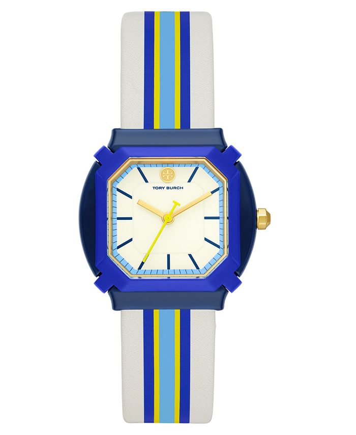 Tory Burch Women's Blake Blue Stripe Leather Strap Watch 34mm & Reviews -  All Watches - Jewelry & Watches - Macy's
