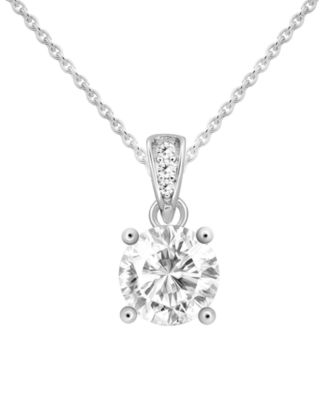 Cubic Zirconia Solitaire Pendant Necklace, 16" + 2" extender in Silver or Gold plate