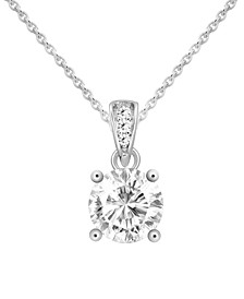 Cubic Zirconia Solitaire Pendant Necklace, 16" + 2" extender in Silver or Gold plate
