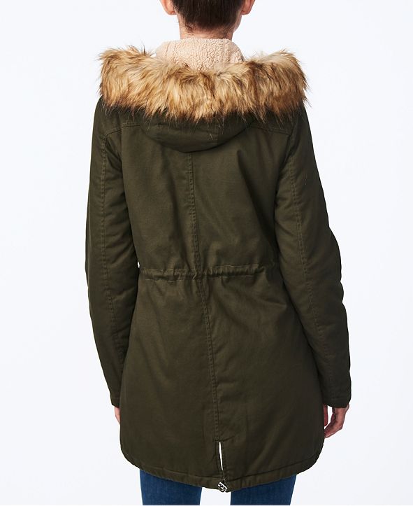 copper key quilted faux fur hooded anorak coat