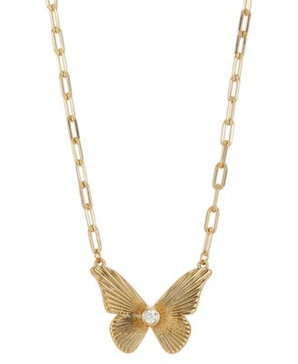 Unwritten Crystal Butterfly Pendant Necklace in Gold-Flash, 16