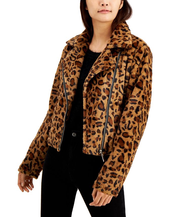 Jou Jou Juniors' Faux-Fur Leopard-Print Moto Jacket & Reviews - Coats ...