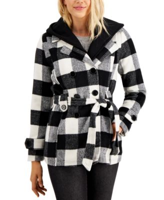Jou Jou - Juniors' Double-Breasted Belted Hoodie Coat