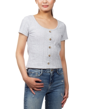 image of Pink Rose Juniors- Ribbed-Knit Button-Detail Cropped Top