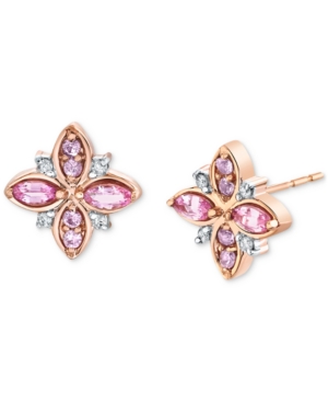 image of Pink Sapphire (3/4 ct. t.w.) & Diamond (1/20 ct. t.w.) Flower Stud Earrings in 14k Rose Gold
