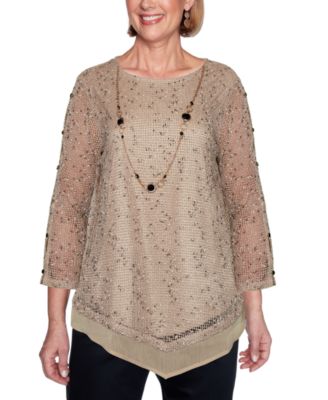 Alfred Dunner - Petite Zanzibar Mesh Overlay Tunic