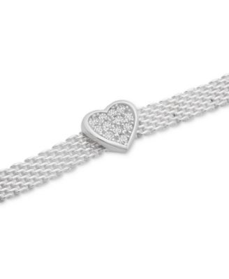 Macy's Cubic Zirconia Heart Mesh Link Bracelet in Sterling Silver