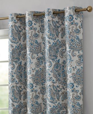 Amalfi Paisley Faux Silk 100% Blackout Room Darkening Thermal Lined Curtain Grommet Panels for Bedroom - Energy Efficient, Complete Darkness, Noise Reducing - Set of 2