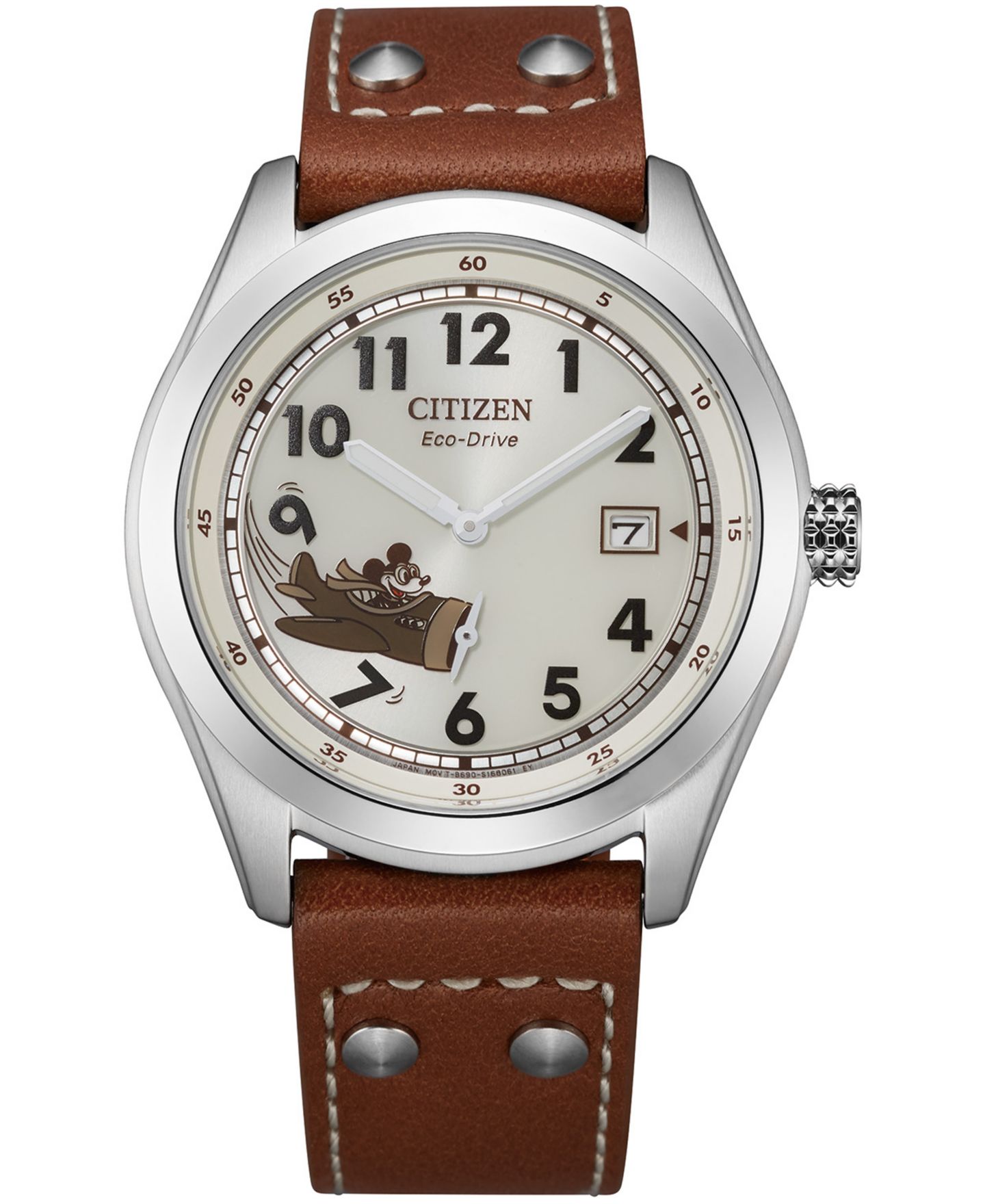 Мужские часы Citizen Mickey Aviator Brown Leather Strap Watch 40mm — фото 1