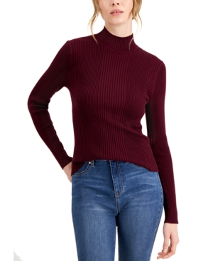 image of Hooked Up by Iot Juniors- Ribbed Mockneck Sweater